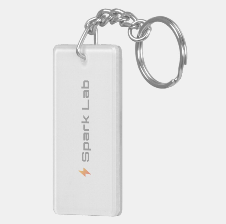 Spark Lab acrylic keychain with motivational quote QR code — small gift UK