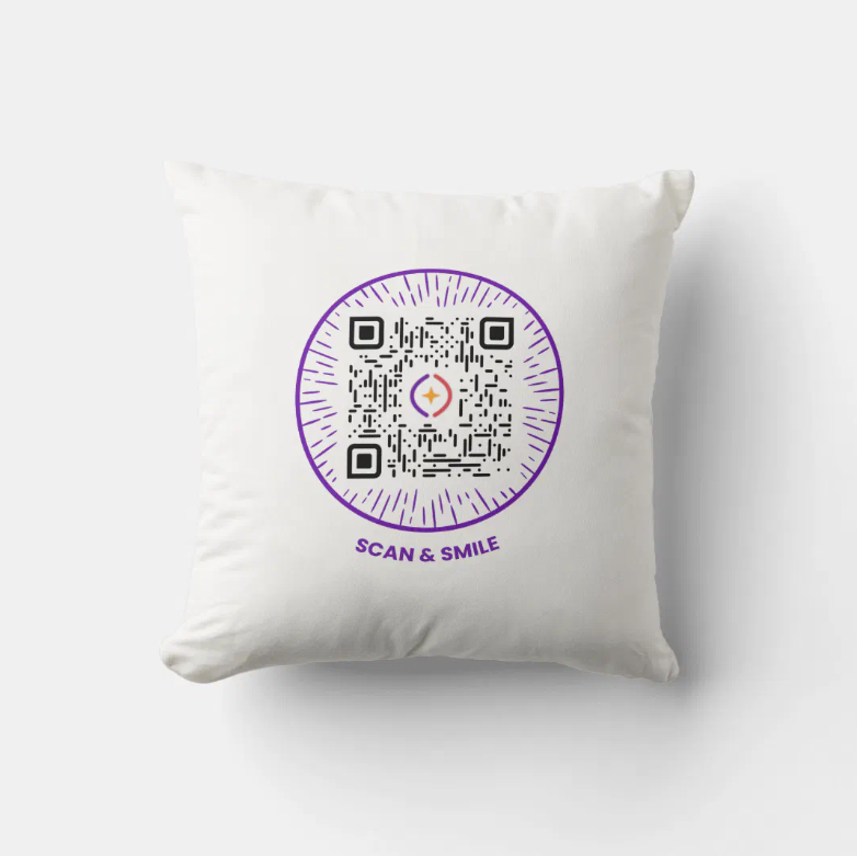 Spark Lab motivational throw pillow with scannable QR code — daily inspiration home decor