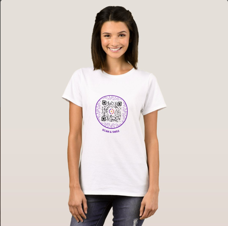 Spark Lab women's motivational quote t-shirt with scannable QR code — UK wellness brand